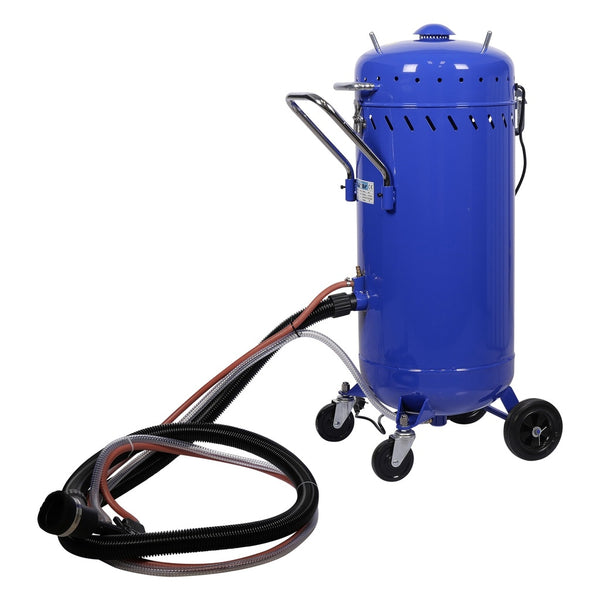 Mobile sandblasting kettle with extraction