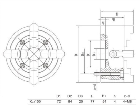 Onafhankelijke 4 klauwplaat 100mm - Weldingshop